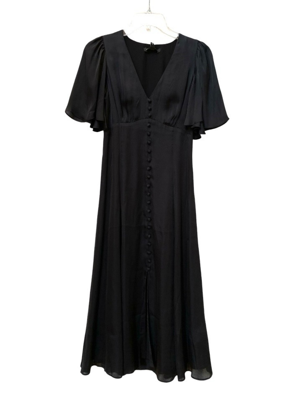 NWT Banana Republic Black Flutter Sleeve Button Front V-Neck Midi Dress 0 Petite